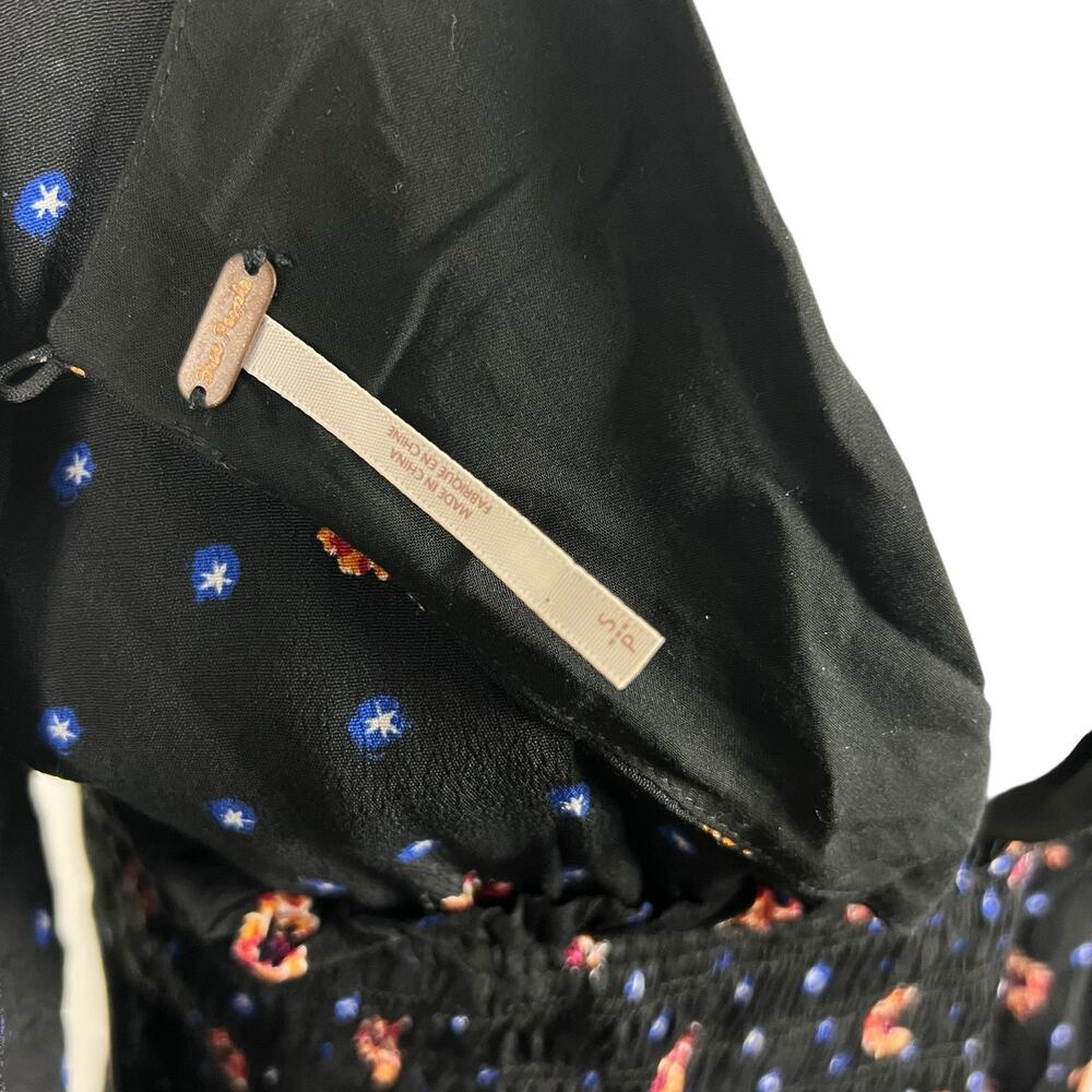 Free People Two Faces Mini Dress Black Floral Smocked Long Sleeve Size S - Picture 9 of 11